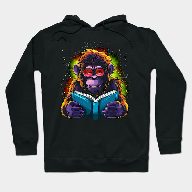 Monkey Reads Book Hoodie by JH Mart